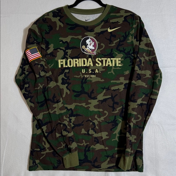 Florida State Seminoles Camo Nike Long Sleeve Shirt Medium USA Army Flag FSU - Picture 1 of 7